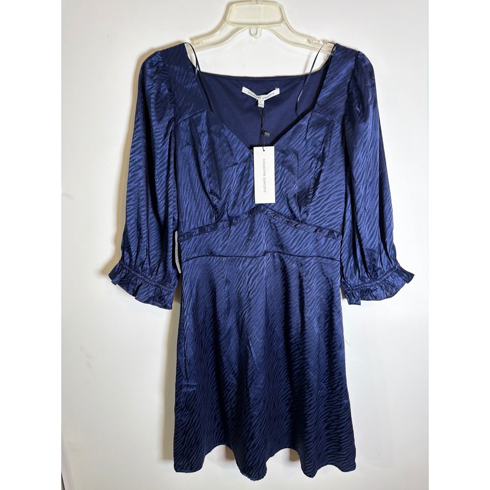 Collective Concepts‎ Navy Blue Zebra Satin Mini Dress NWT Size L